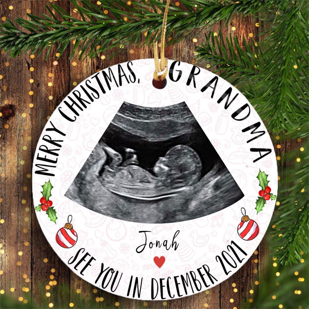 Merry Christmas Grandma See You Personalized Ultrasound Photo Ornament Gift For Grandma To Be