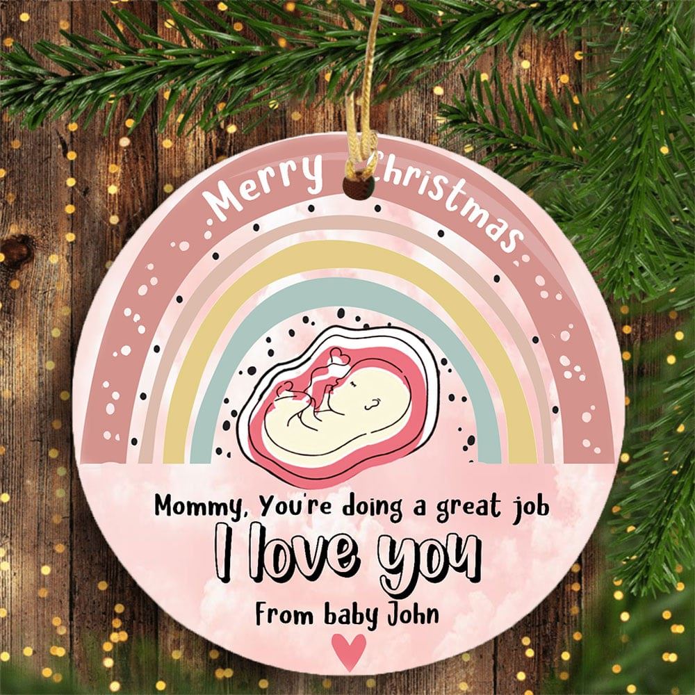 Merry Christmas Youre Doing A Great Job Personalized Sonogram Photo Ornament Gift For Mom To Be