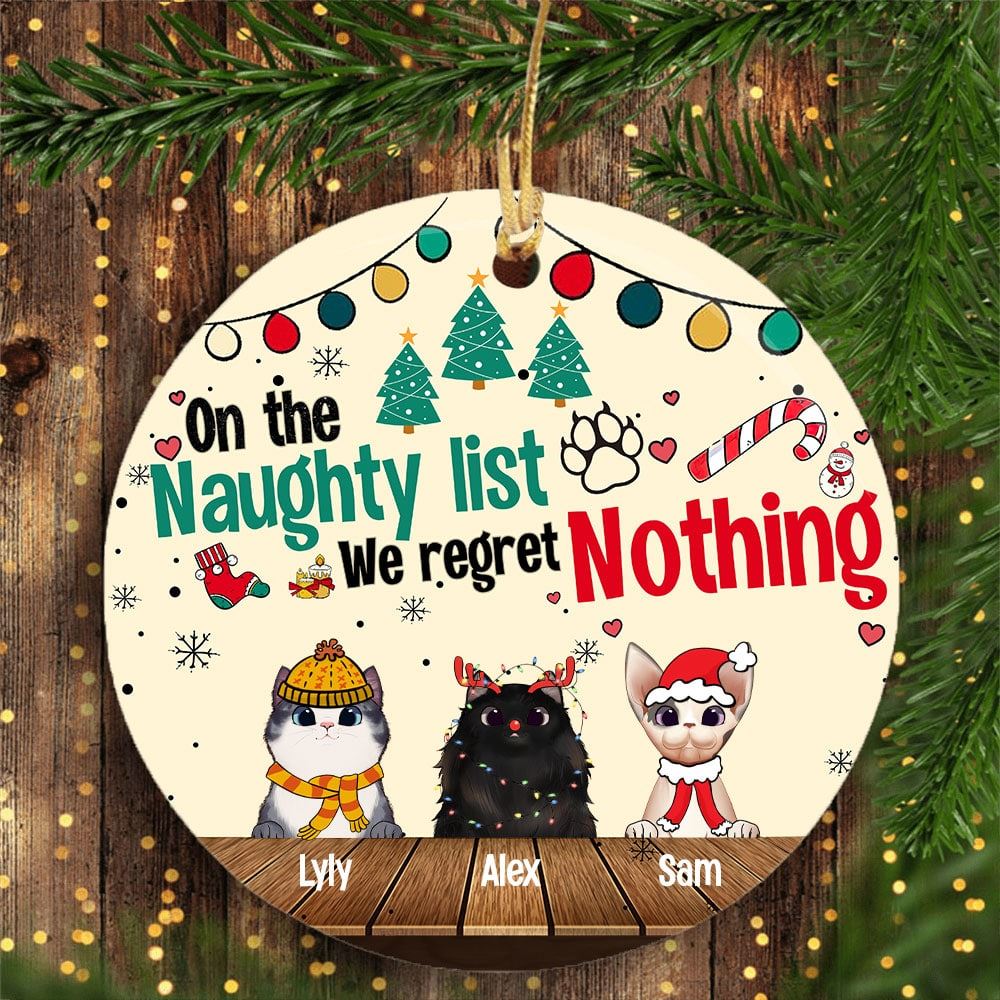 On The Naughty List We Regret Nothing Custom Ornament Personalized Gift For Cat Lovers