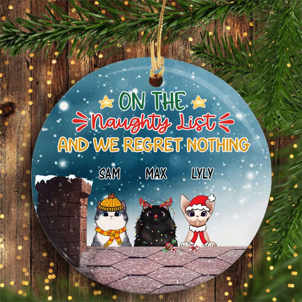 On The Naughty List We Regret Nothing Personalized Ornament Gift For Cat Lovers