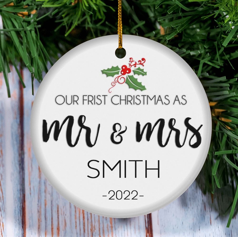 Our First Christmas Ornament Just Married Ornament Personalized Ornament Ceramic Christmas Ornament Wedding Gift Couple Gifts