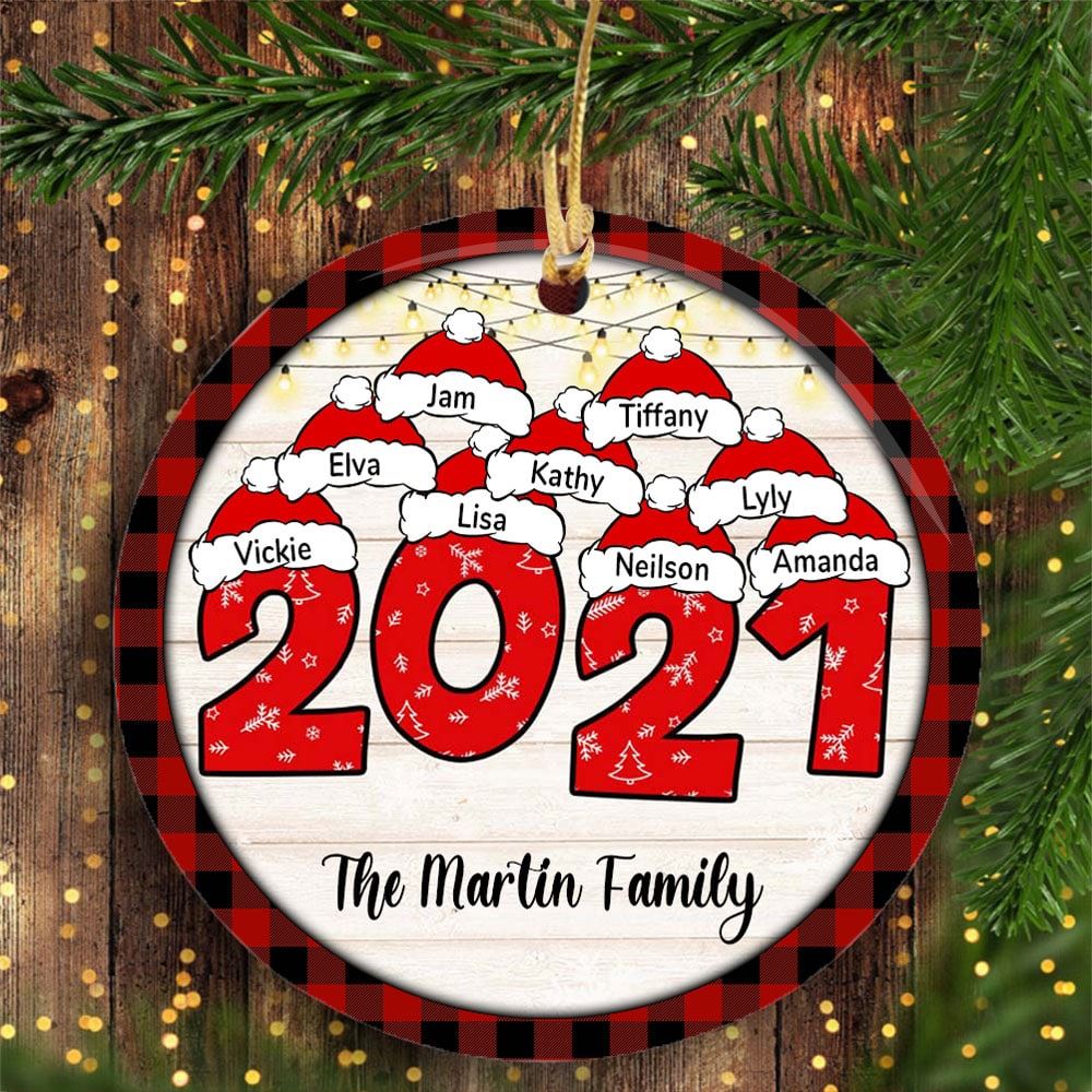 Personalized 2021 Family Christmas Circle Ornament