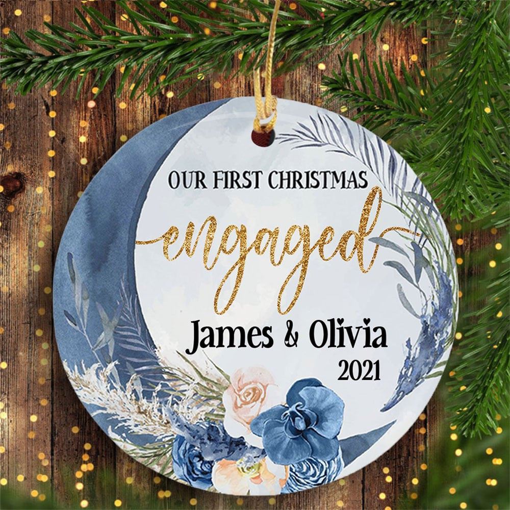 Personalized Anniversary Our First Christmas Engaged Couple Christmas Ornament