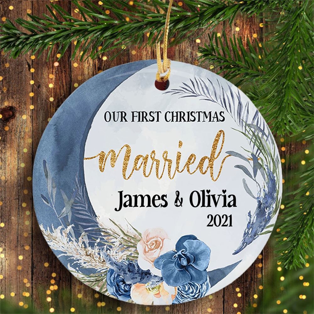 Personalized Anniversary Our First Christmas Married Couple Christmas Ornament