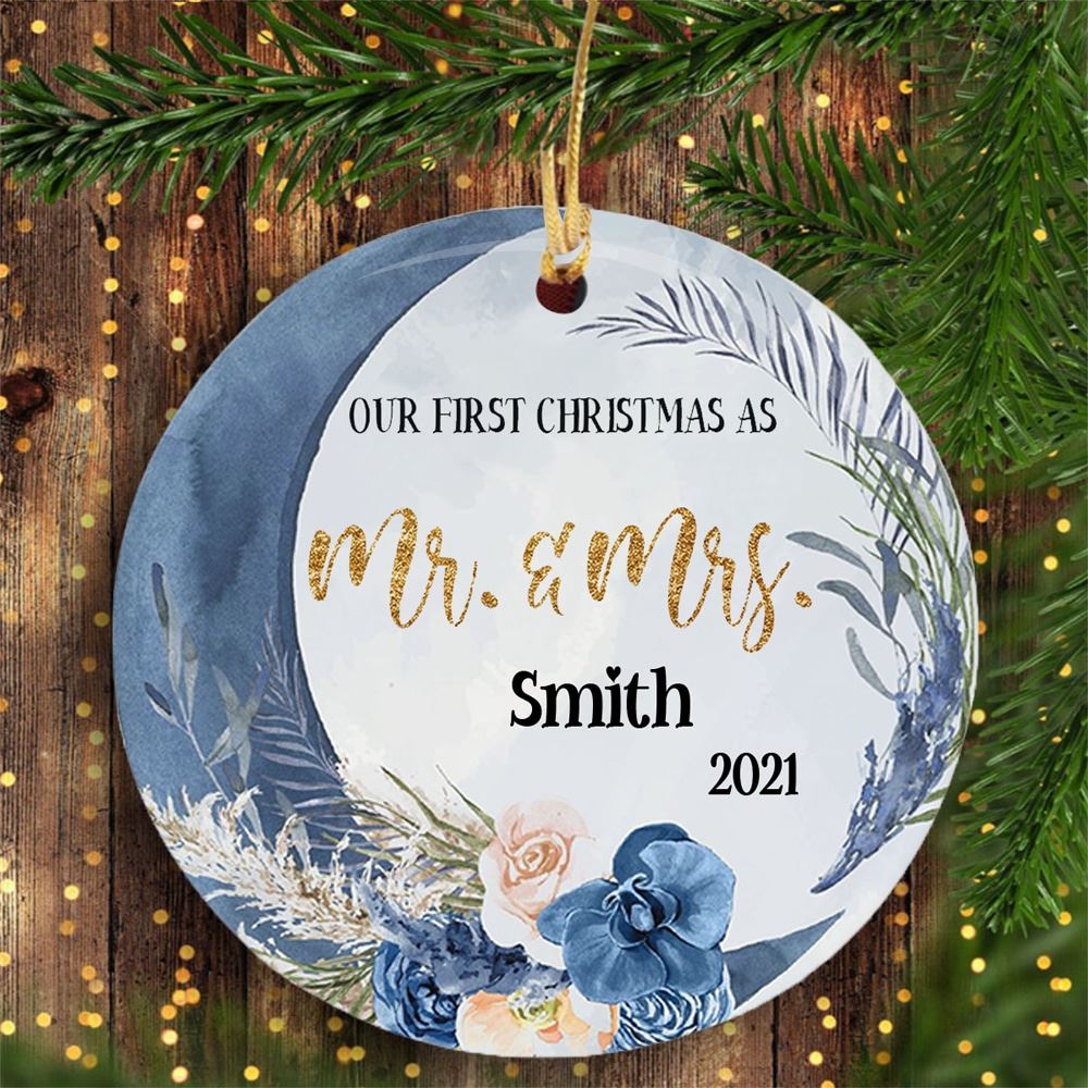 Personalized Anniversary Our First Christmas Mr Mrs Couple Christmas Ornament