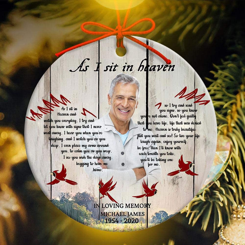 Personalized As I Sit In Heaven Cardinal Wood Look Ornament Memorial Gifts Idea Ornament