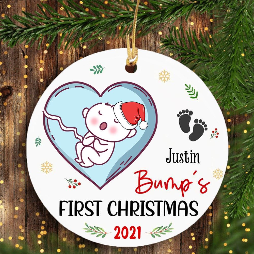 Personalized Baby Bump Christmas Mom Circle Ornament