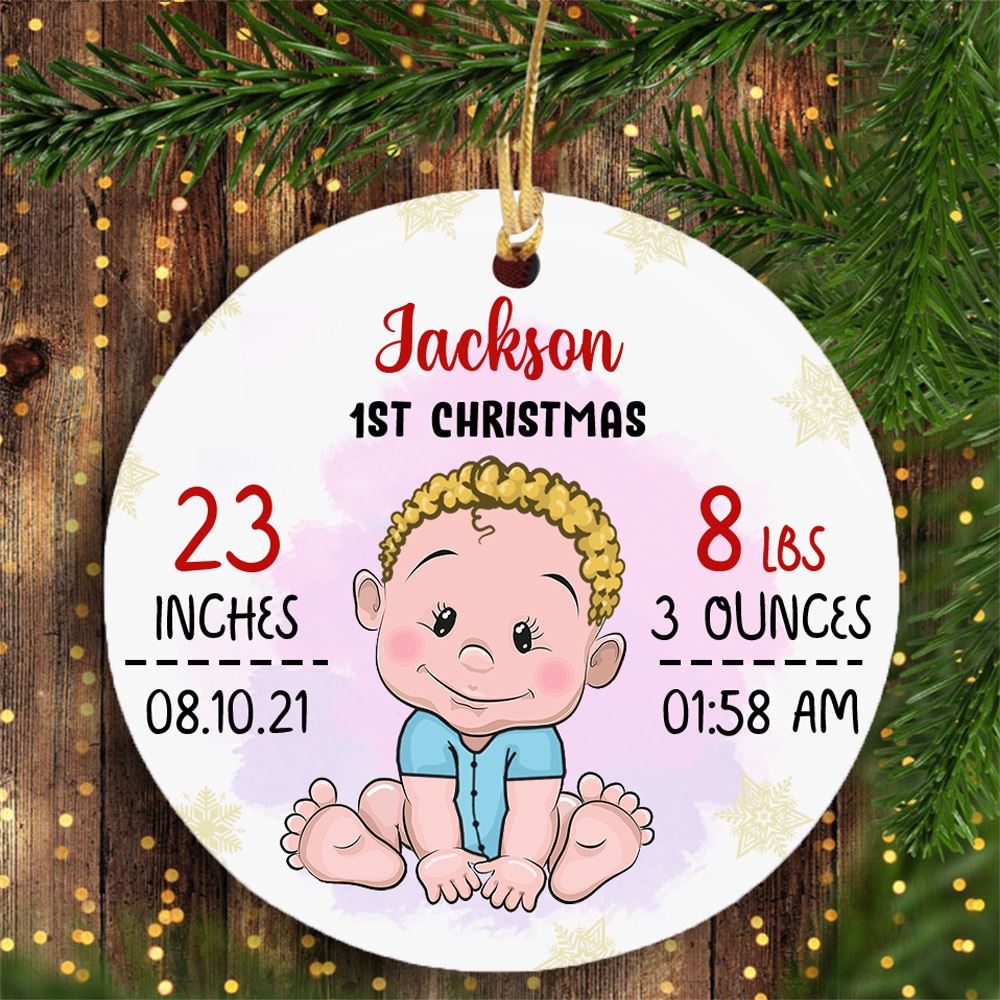 Personalized Baby First Christmas Circle Ornament Christmas Gift Baby First Xmas Round Shape Ornament