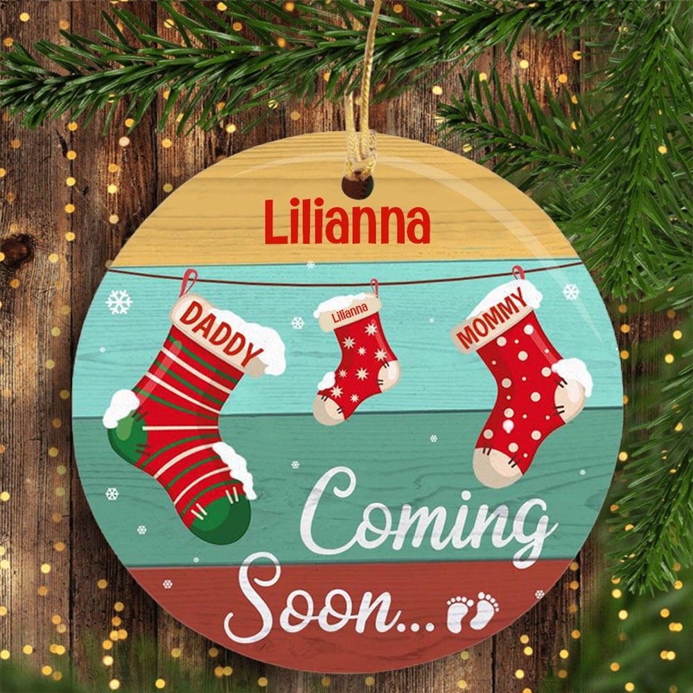 Personalized Baby Is Coming Little Sock Ornament Christmas Gift For First Time Parent