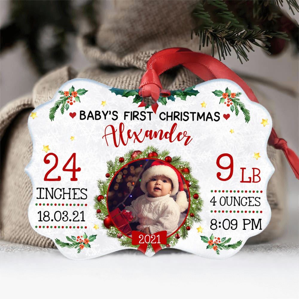 Personalized Baby Son Daughter Grandson Granddaughter First Christmas Aluminum Ornament