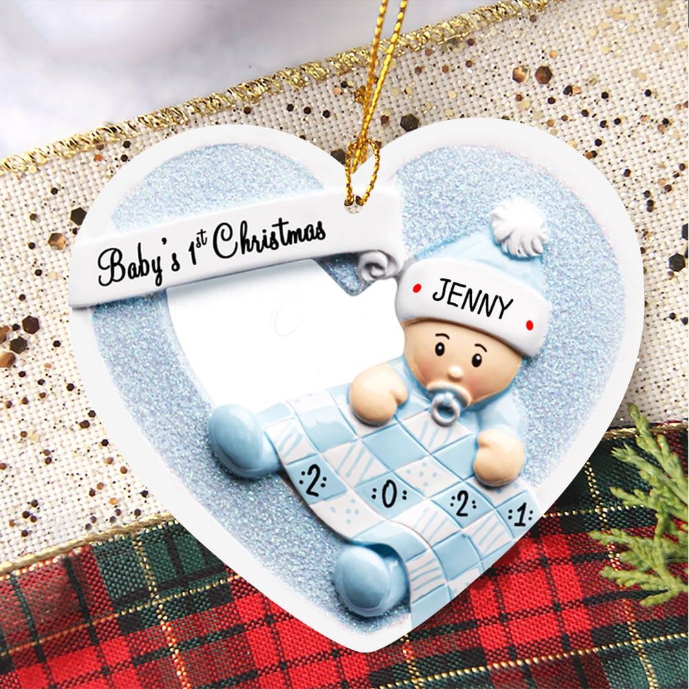 Personalized Babys First Christmas Ornament Blue Baby Boy Newborn Gift