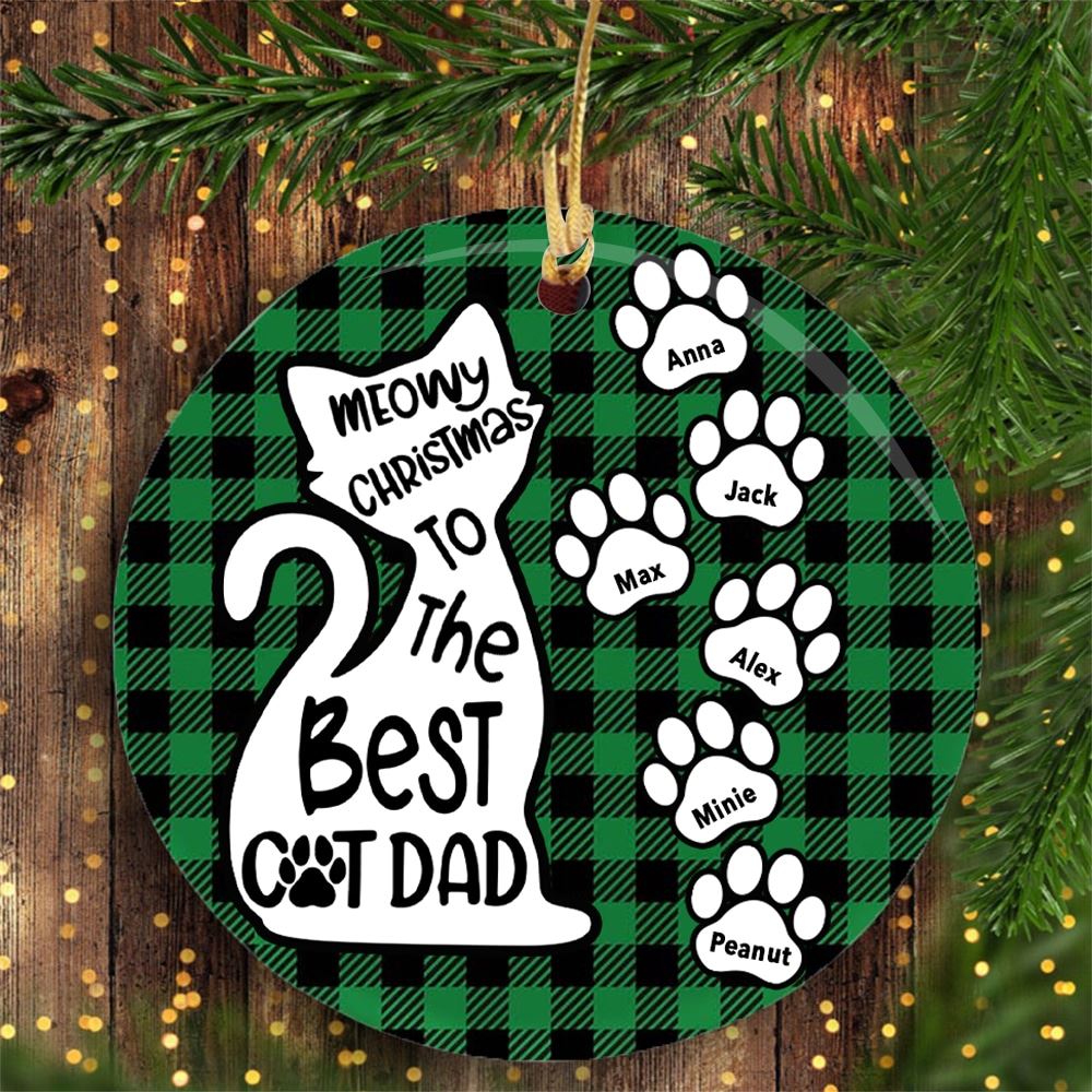 Personalized Best Cat Mom Dad Christmas Circle Ornament