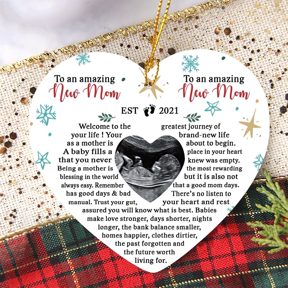 Personalized Bump First Time Mom Photo Heart Ornament Christmas Gift For New Mom