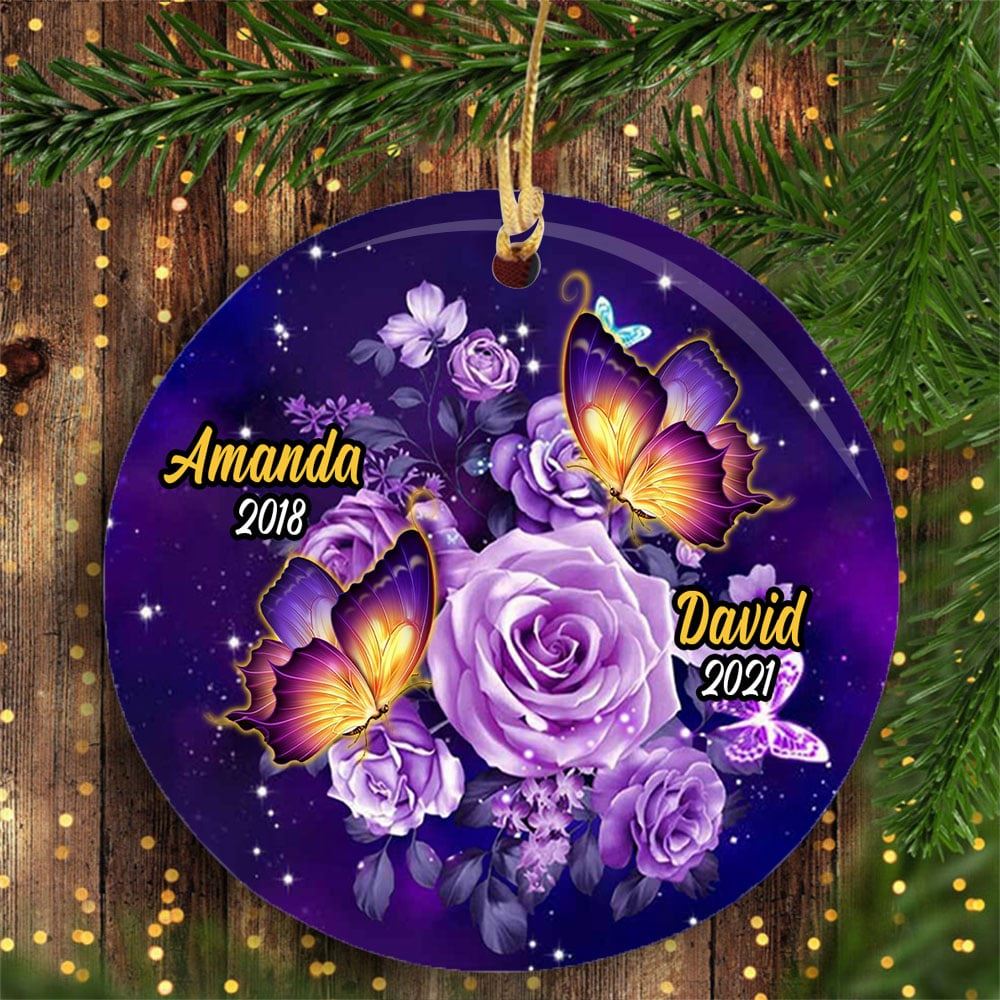 Personalized Butterfly Memorial Mom Dad Circle Ornament
