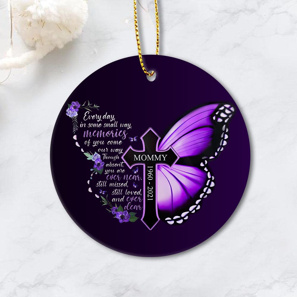 Personalized Butterfly Purple Memorial Jesus Ornament Custom Name Christmas Tree Hanging Decoration Butterflies God Cross Gift For Dad Mom Grandma Grandpa From Children Memorial Gift