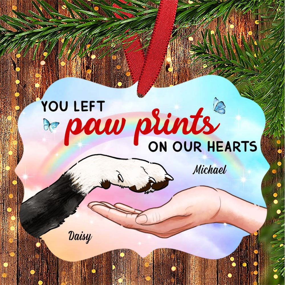 Personalized Cardinal Memorial Dog You Left Paw Prints Christmas Aluminum Ornament