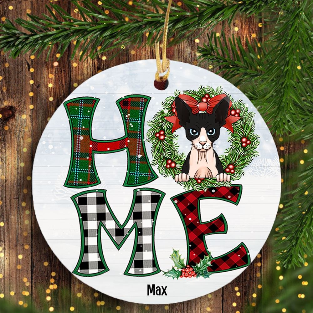 Personalized Cat Home Christmas Circle Ornament Cat Christmas Ornament