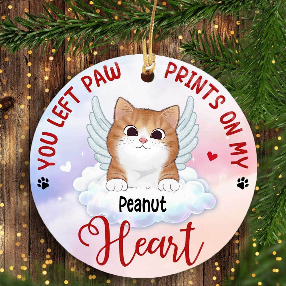 Personalized Cat Memorial Paw Prints Circle Ornament