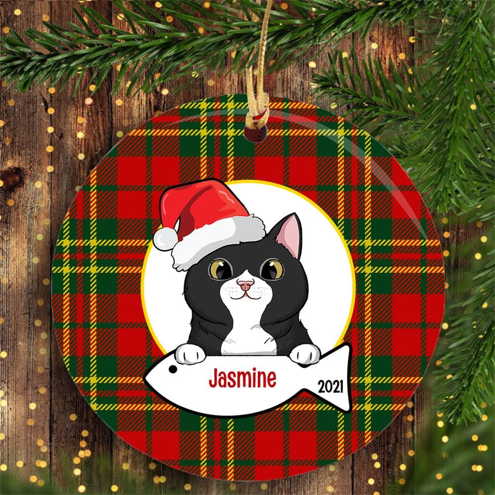Personalized Cat Wreath Christmas Circle Ornament Gift For Cat Lovers-trungten-dsiv9