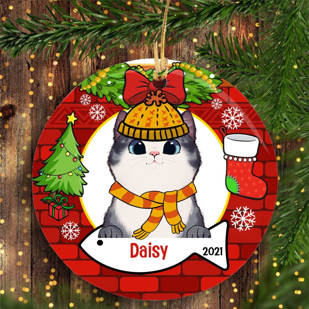 Personalized Cat Wreath Christmas Circle Ornament Gift For Cat Lovers