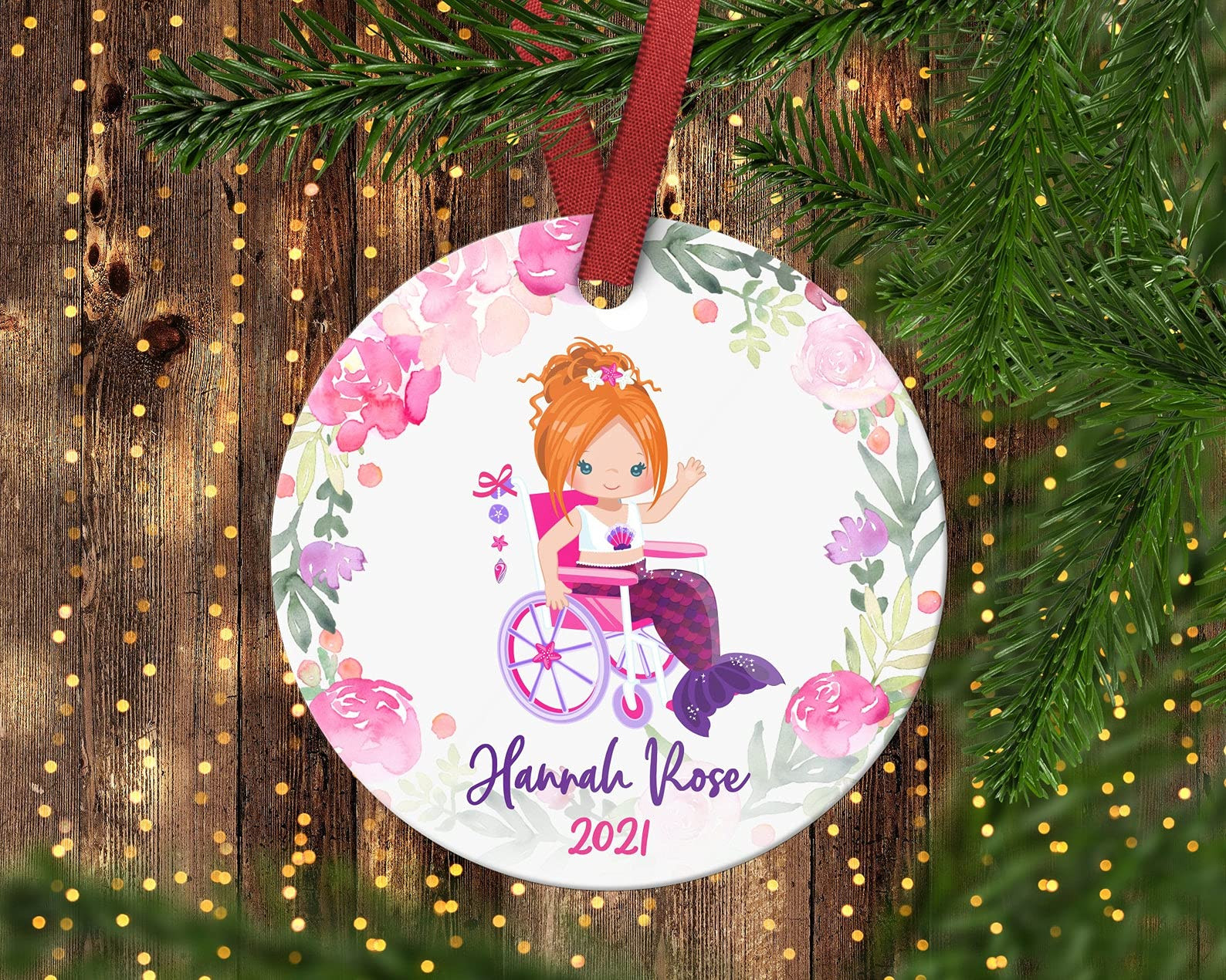 Personalized Childrens Handicapped Ornament Girls Handicapped Wheelchair Ornament Gifts For Child Car Decoration Child Christmas Tree Ornament Hanging Decoration