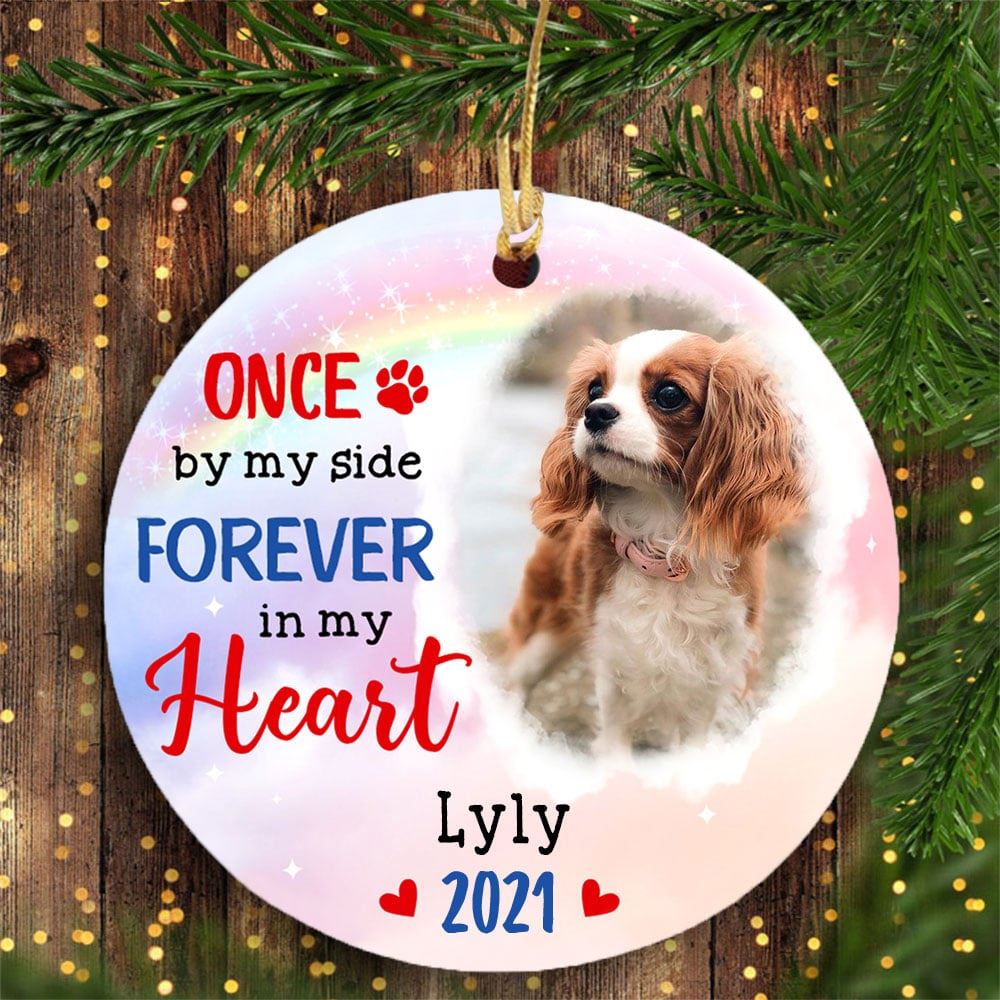Personalized Christmas Dog Memorial Photo Circle Ornament