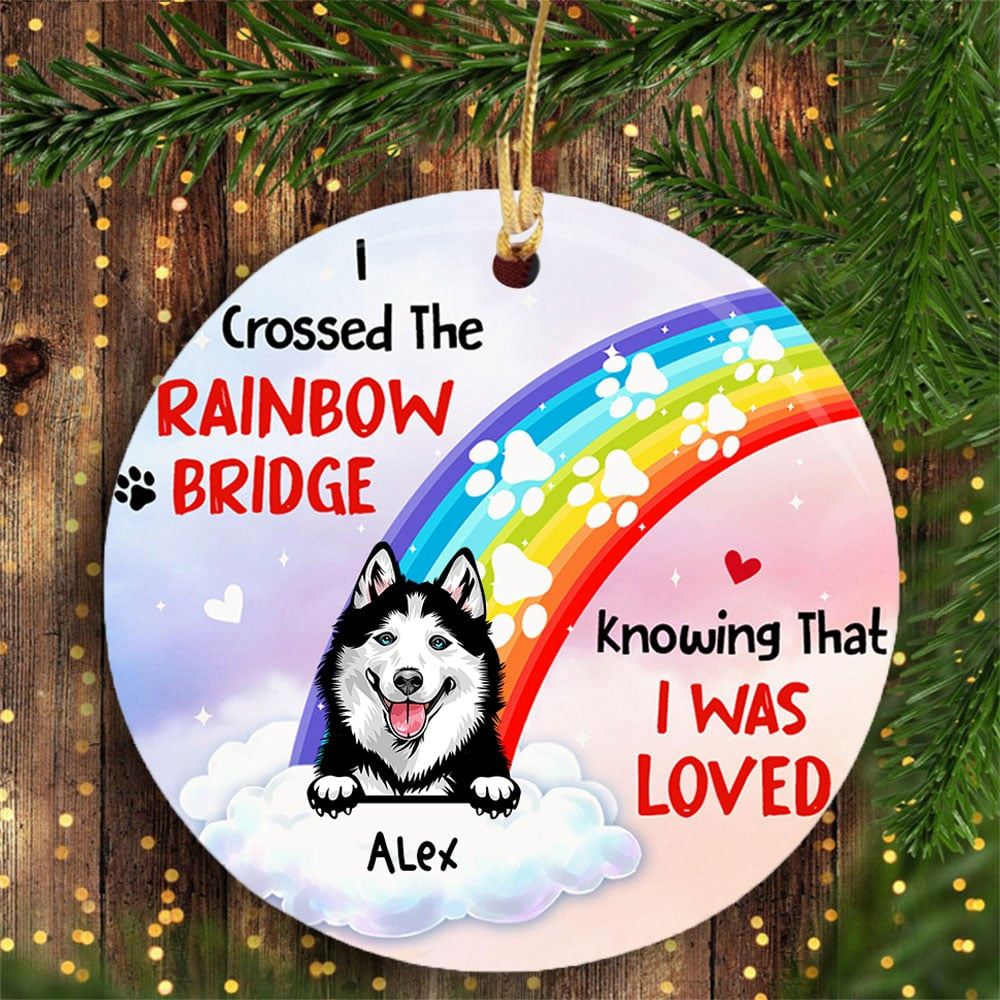 Personalized Christmas Dog Memorial Rainbow Circle Ornament