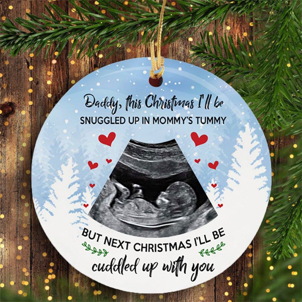 Personalized Christmas Gift For Daddy To Be Ultrasound Sonogram Snuggled Ornament