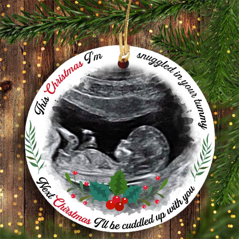 Personalized Christmas Gift For Mommy To Be Snuggle With You Circle Ornament
