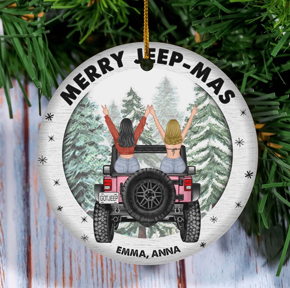 Personalized Christmas Jeep Girl Circle Ornament Gift For Jeep Lovers
