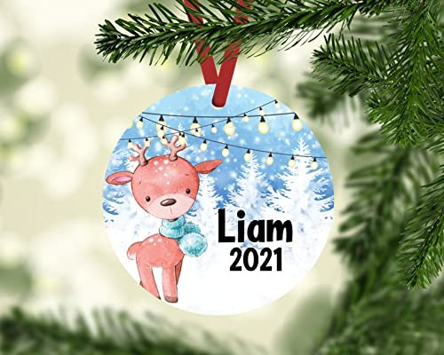 Personalized Christmas Ornaments For Kids Custom Name Kids Christmas Ornament Cute Reindeer Ornament With Multiple Pattern Lovely Gifts For Boy