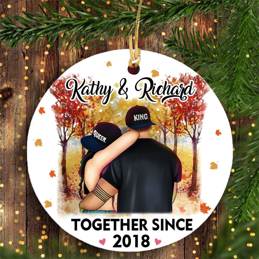 Personalized Couple Fall Together Since Circle Ornament