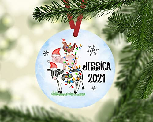 Personalized Cow Chicken Pig Christmas Ornaments For Kids Custom Name Kids Christmas Ornament Funny Farm Animals Ornament With Multiple Pattern Lovely Gifts For Boy Girl
