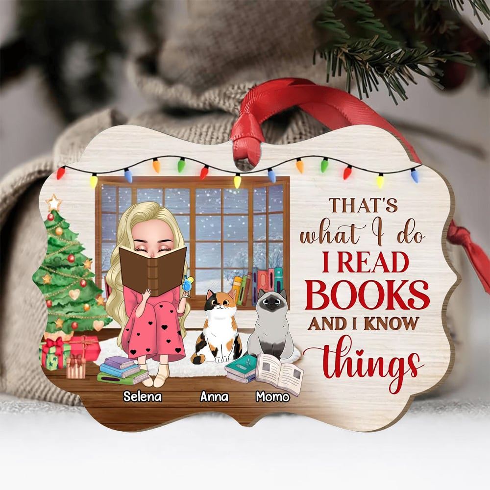 Personalized Custom Book Girl Ornament Christmas Gift Idea For Book Loverscat Lovers Just A Girl Who Loves Books And Cats