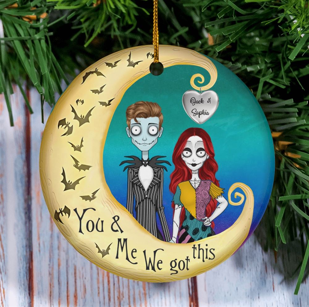 Personalized Custom Halloween Couple With Moon Circle Ornament Gift Idea For Halloween Couple When Were Together Every Night Is Halloween