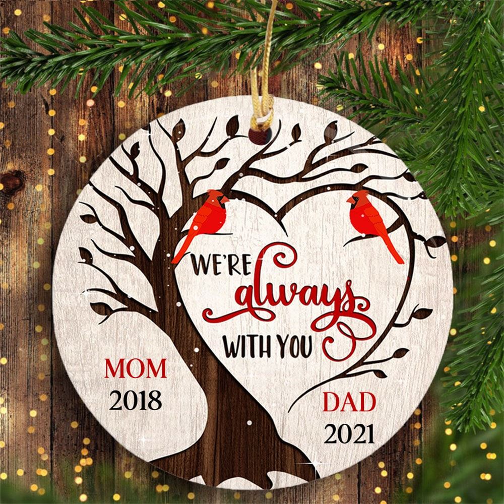 Personalized Dad And Mom Cardinal Memorial Circle Ornament