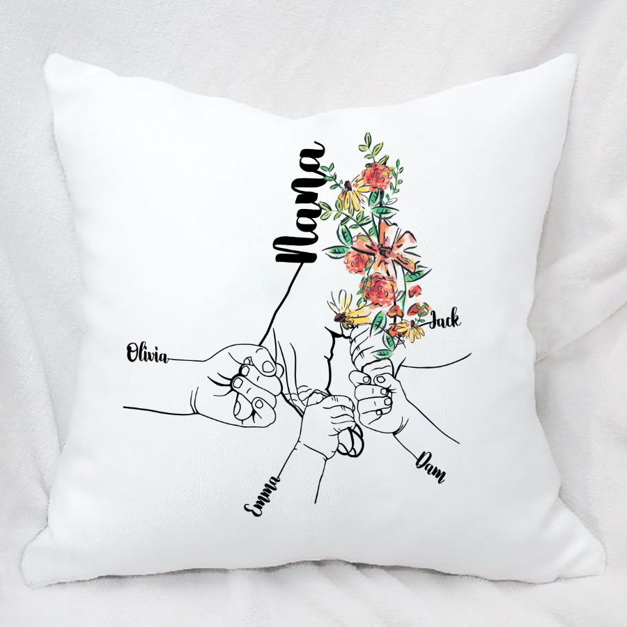 Customized Flower Pillow Hands Grandkids Nana Best Gift To My Mom On Her Mothers Day Indoor Pillow