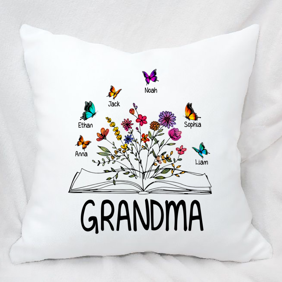 Customized White Pillow Grandma Book Grandkids Butterflies To My Grandma Mom Her Mothers Day Gifts