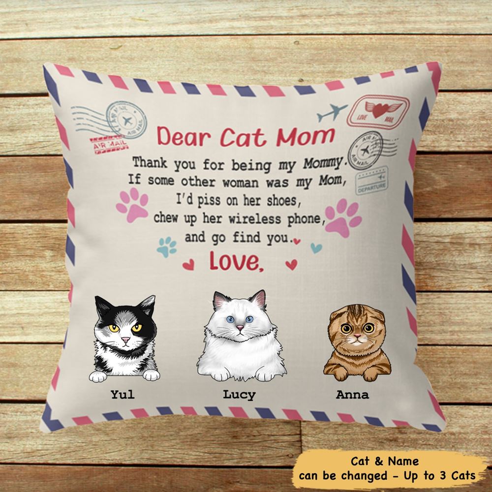 Dear Cat Mom Personalized Pillow Custom Gifts For Cat Lovers Insert Included