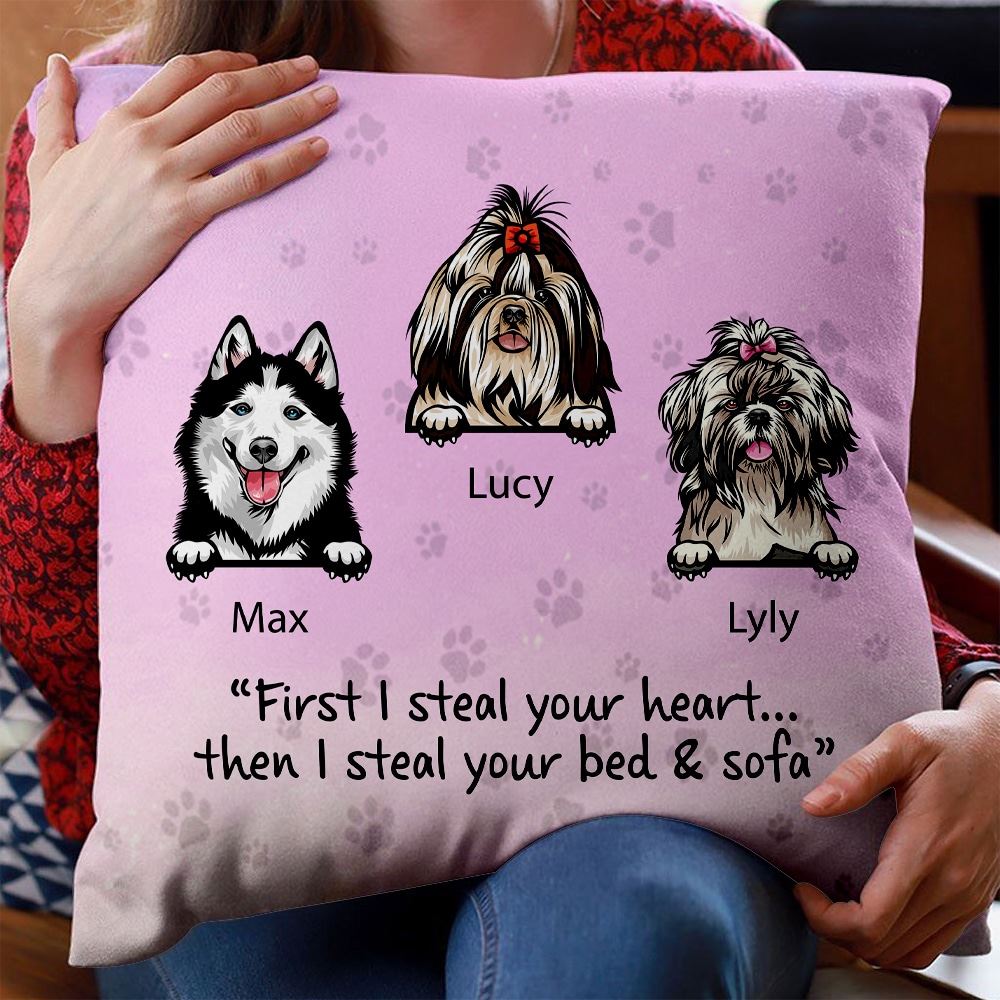 First I Steal Your Heart Then I Steal Your Bed Sofa Personalized Dog Pillow Gift For Dog Lovers