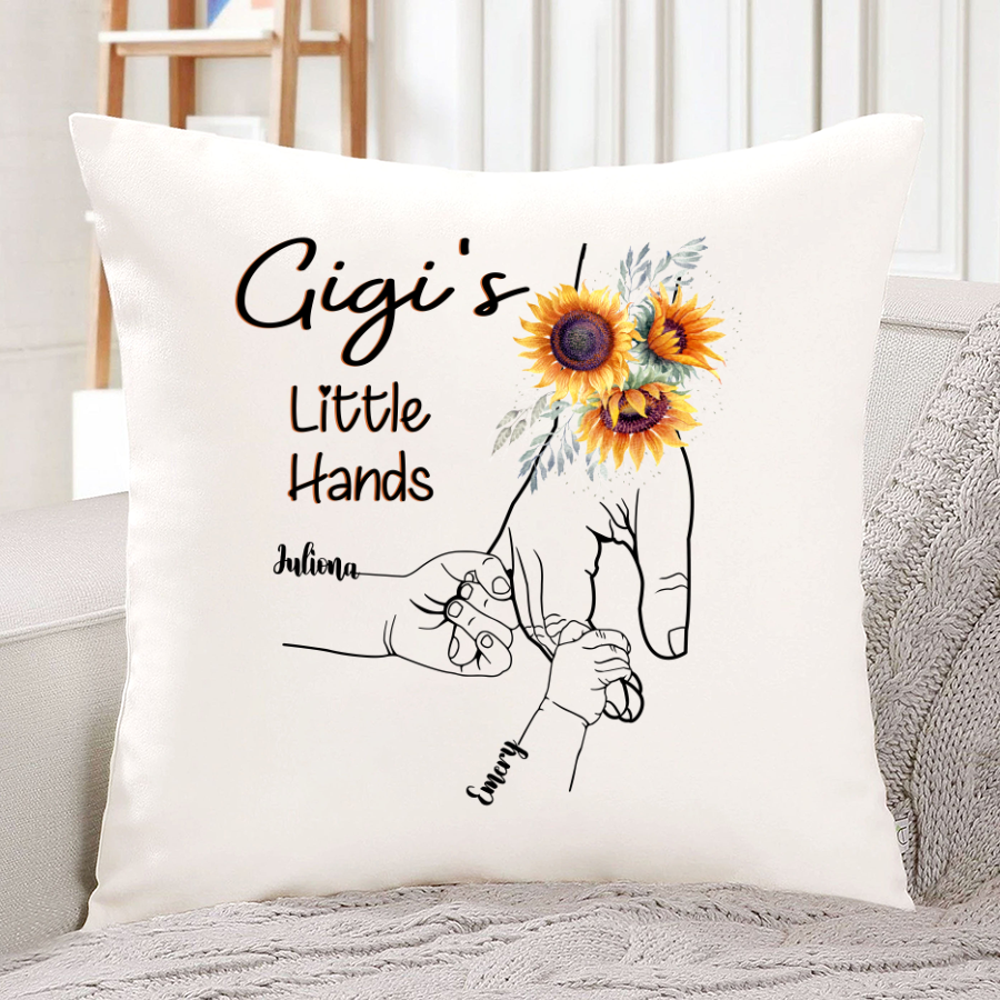 Gigis Little Hands Sunflower Grandkids Pillow Gift To Grandma Gigi Mimi Indoor Pillow