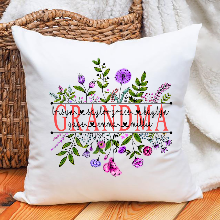 Grandma Floral Pillow Grammy Flower Color Pillows Gifts Mothers Day Pillow Gift Indoor Pillow