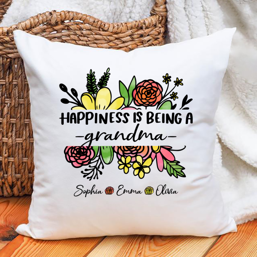 Happiness Is Being A Grandma Floral Cute Pillow Gift To Grandma Mothers Day Gift Indoor Pillow