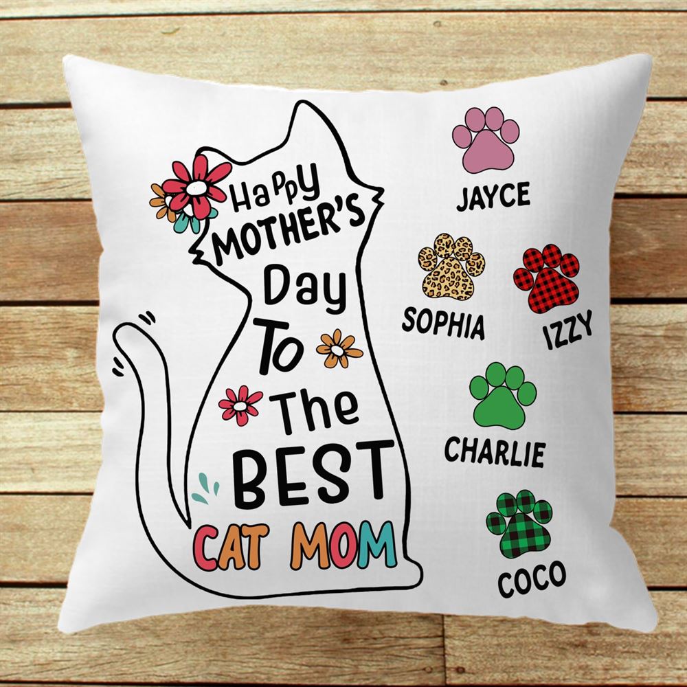 Happy Mothers Day Best Cat Mom Personalized Pillow Custom Gift For Cat Lover