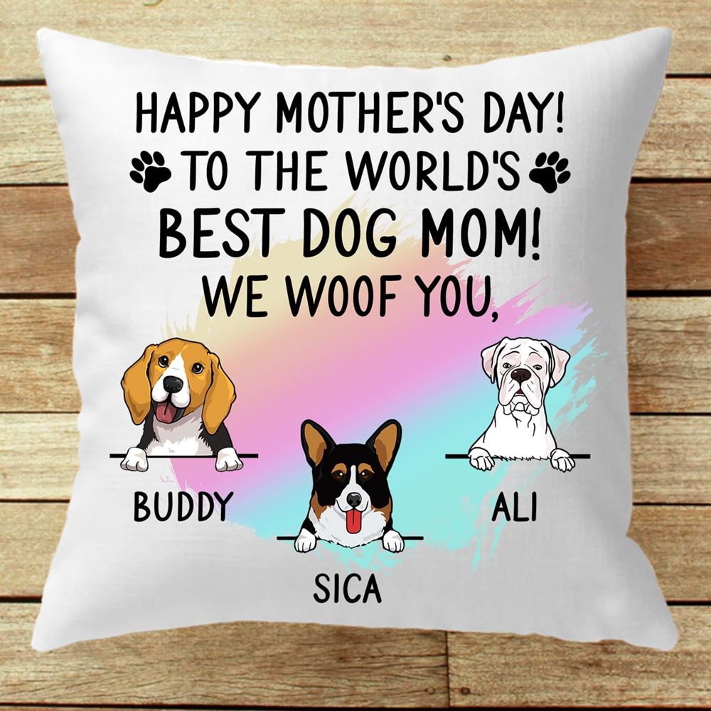 Happy Mothers Day Best Dog Mom Pillow Personalized Pillows Custom Gift For Dog Lovers 2 Sided