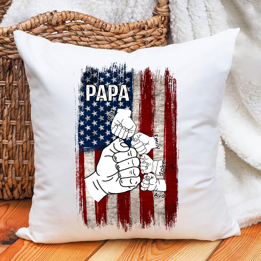 Papa Grandpa American Vertical Flag Grandkids Hands Indoor Pillow