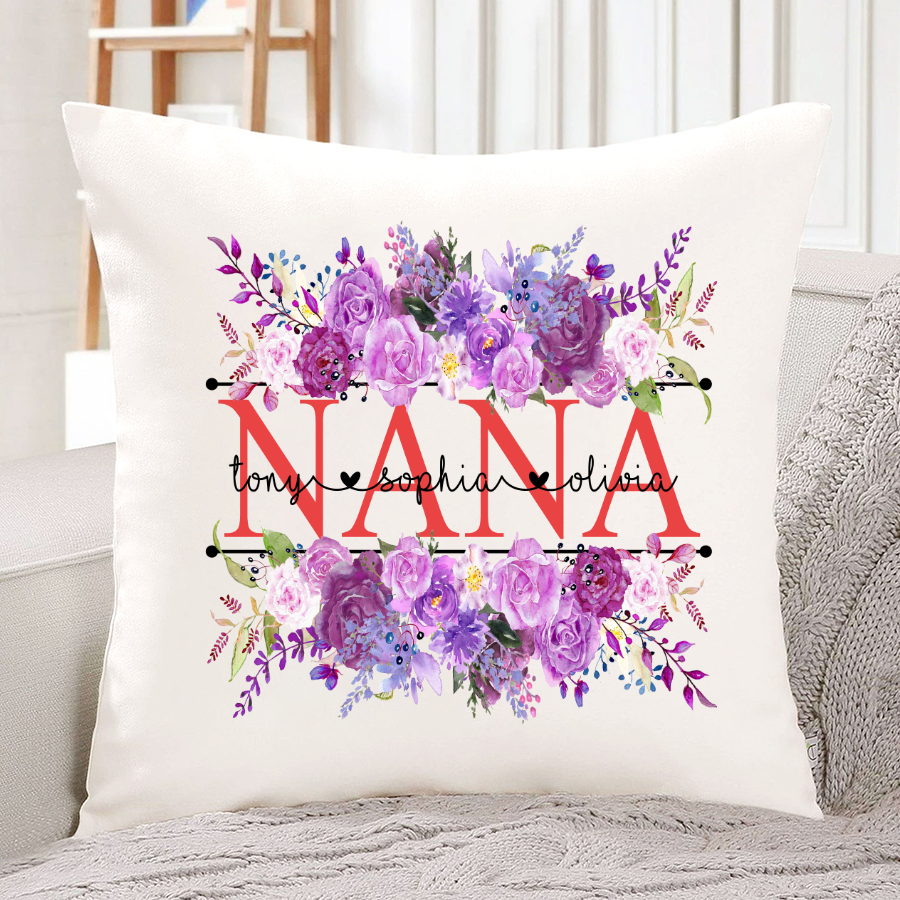 Personalized Best Nana Mimi Flowers Pillow Lovely White Pillow For Grandma