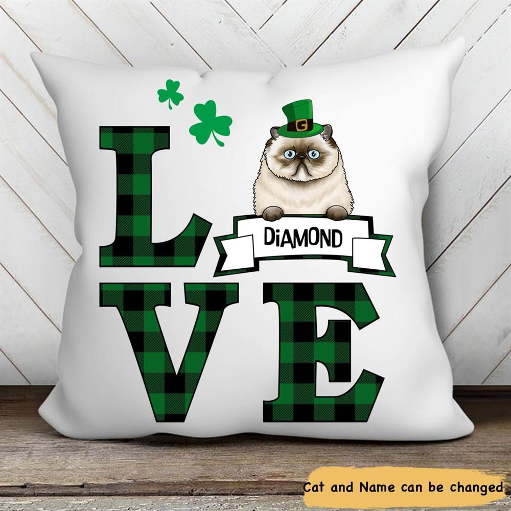 Personalized Cat Love St Patricks Day Pillows Custom Gift For Cat Lovers