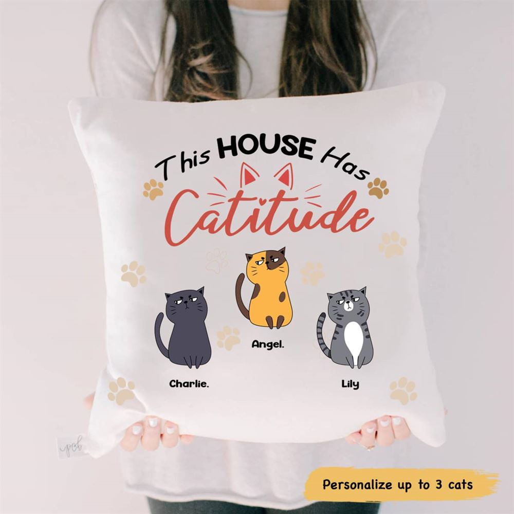 Personalized Cat This House Has Catitude Pillow