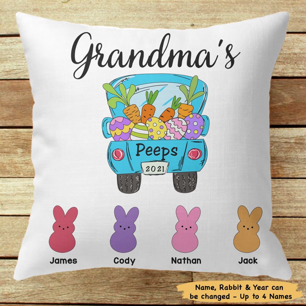 Personalized Grandma Peeps Easter Truck Custom Name Pillow Insert Included